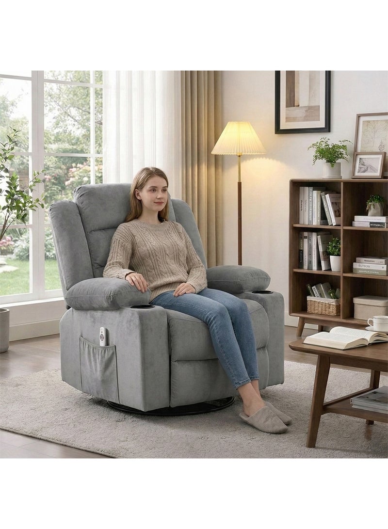 M-Smart Swivel Recliner Chair for Living Room - Ergonomic Rocking Chair with Dual Cup Holder & Side Pocket for Long Seating, Reading, Watching TV and Napping, 100x86x89cm - Grey - Image 4