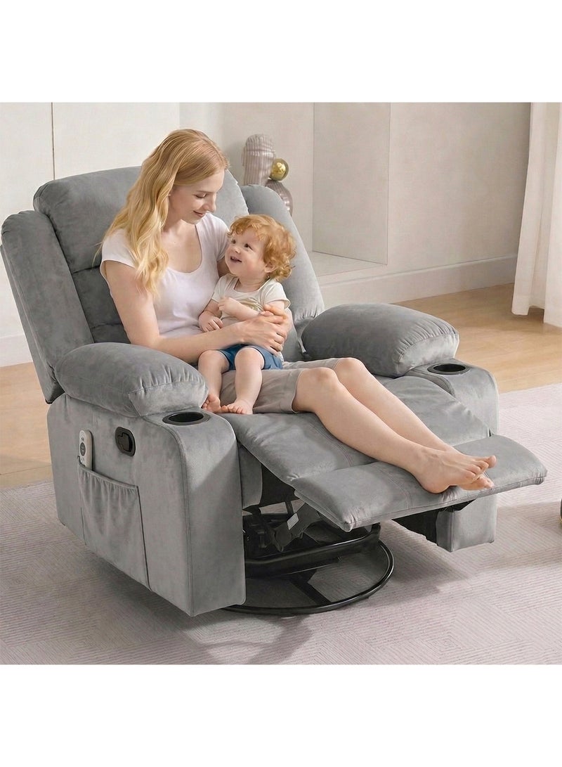 M-Smart Swivel Recliner Chair for Living Room - Ergonomic Rocking Chair with Dual Cup Holder & Side Pocket for Long Seating, Reading, Watching TV and Napping, 100x86x89cm - Grey - Image 5