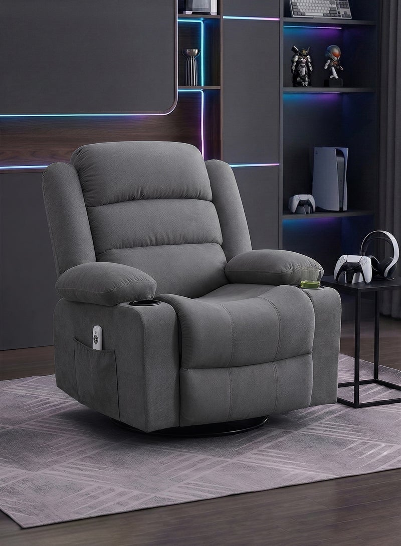 M-Smart Swivel Recliner Chair for Living Room - Ergonomic Rocking Chair with Dual Cup Holder & Side Pocket for Long Seating, Reading, Watching TV and Napping, 100x86x89cm - Grey - Image 3
