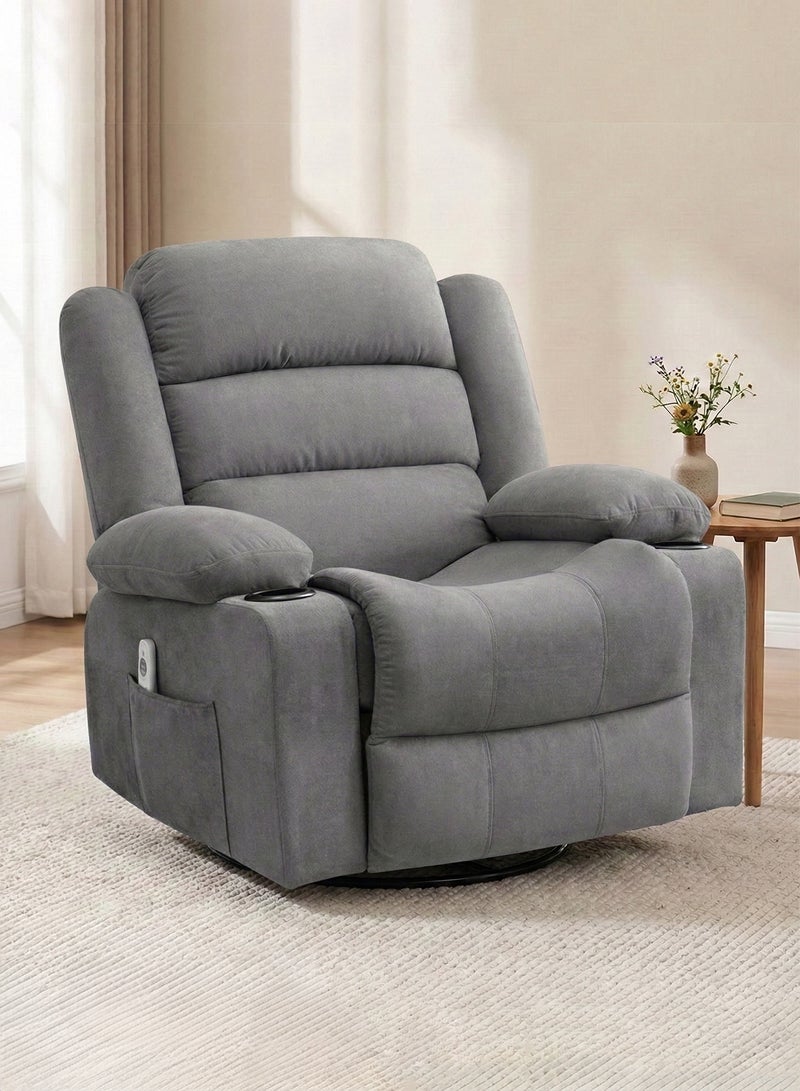 M-Smart Swivel Recliner Chair for Living Room - Ergonomic Rocking Chair with Dual Cup Holder & Side Pocket for Long Seating, Reading, Watching TV and Napping, 100x86x89cm - Grey - Image 1