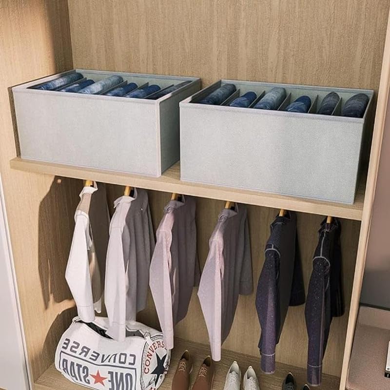 STORE MORE STORE MORE 7 Grids Wardrobe Closet Organizer For Clothes Almirah Drawer Storage Organisers Foldable and Stackable Jeans Sweater Dresses TShirts Organizer Box Grey Pack of 3  - Image 5