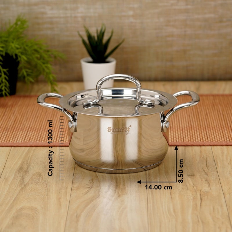Sumeet Stainless Steel Induction Bottom(Encapsulated Bottom)Casserole With S.S Lid 1.3 Liters,14 Cm Dia,Silver - Image 4