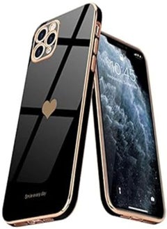 for iPhone 11 Pro Max Case for Girl Women Cute Love-Heart Luxury Bling Plating Soft Back Cover Raised Full Camera Protection Bumper Silicone Shockproof Phone Case for iPhone 11 Pro Max, (Black)