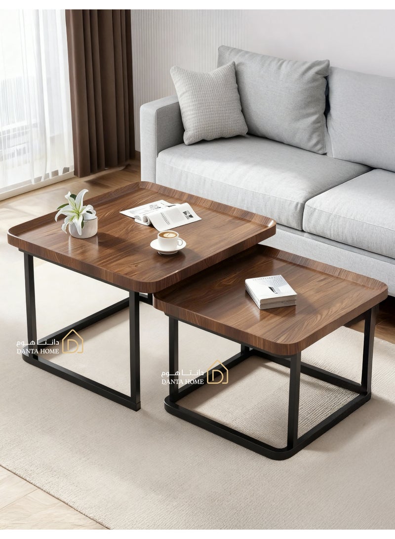 DANTA HOME Nesting Coffee Table Set (2 Pieces), Modern Space Saving Design, High Wood Frame Top, Sturdy Metal Frame, Perfect for Living Room and Dining Room (Brown) - Image 1