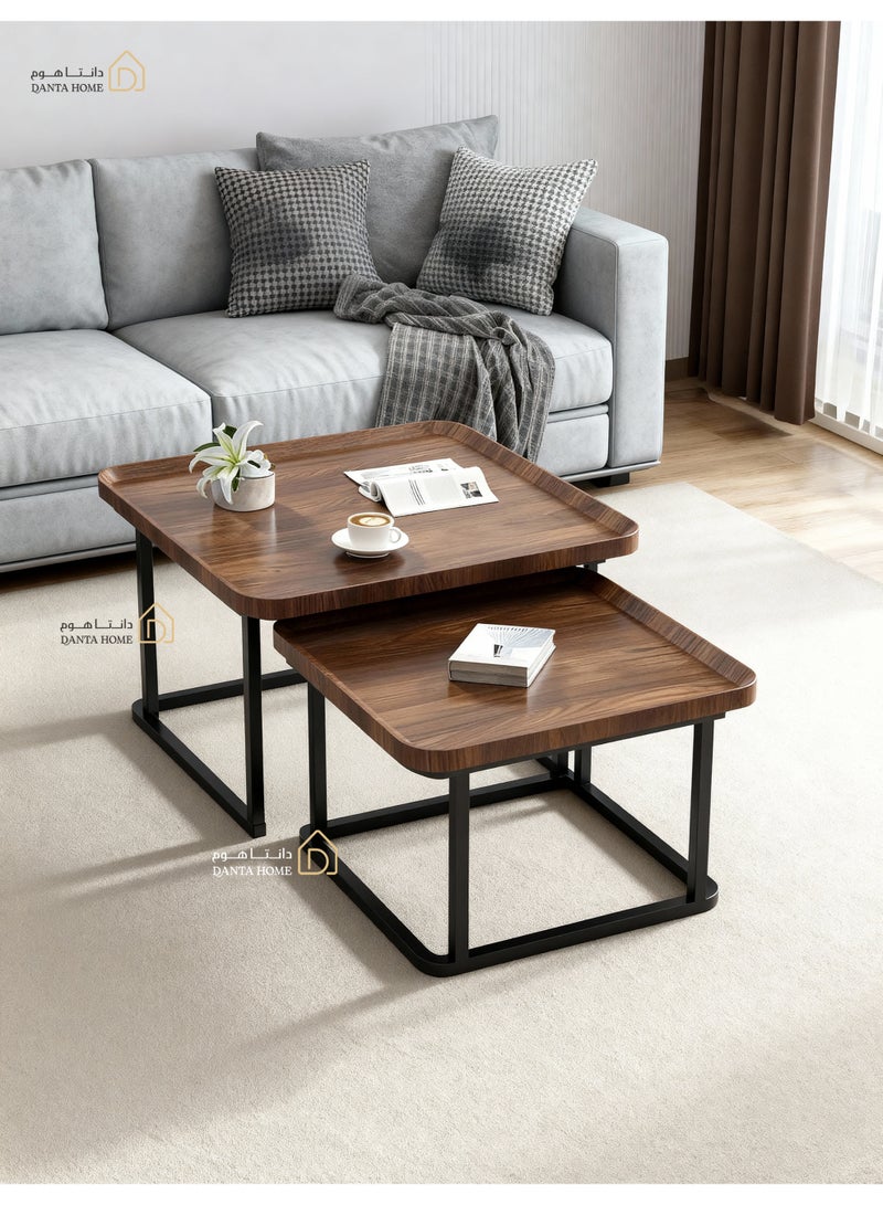 DANTA HOME Nesting Coffee Table Set (2 Pieces), Modern Space Saving Design, High Wood Frame Top, Sturdy Metal Frame, Perfect for Living Room and Dining Room (Brown) - Image 2