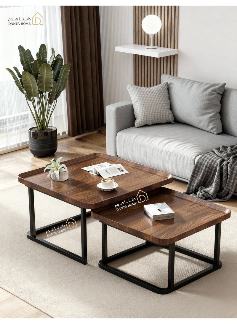 DANTA HOME Nesting Coffee Table Set (2 Pieces), Modern Space Saving Design, High Wood Frame Top, Sturdy Metal Frame, Perfect for Living Room and Dining Room (Brown) - Image 3