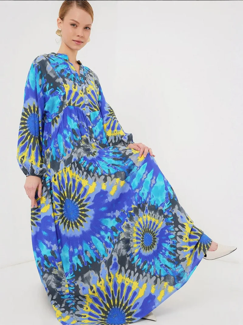 BDART Printed V-Neck Maxi Dress with Button Closure