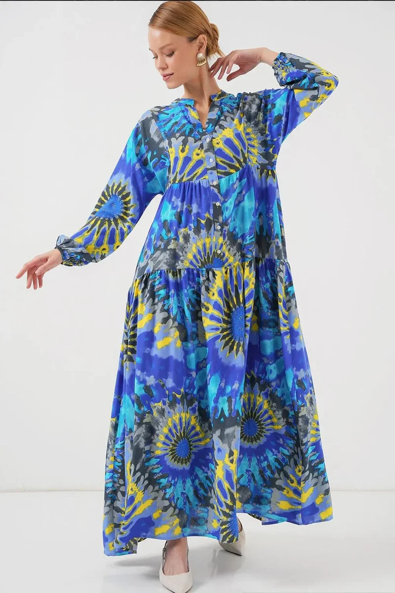 بيغ دارت BDART Printed V-Neck Maxi Dress with Button Closure