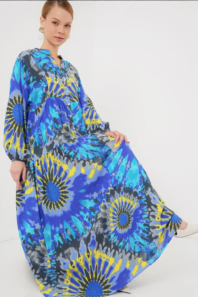 بيغ دارت BDART Printed V-Neck Maxi Dress with Button Closure