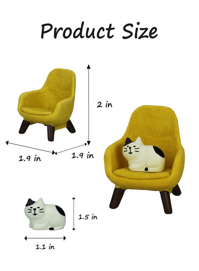 Mevodeata Cute Mini Cat Figurine with Small Sofa Resin Cat Figure for Office Home Decor - Cute Cat Gift for Cat Lovers (Yellow Sofa) - Image 2