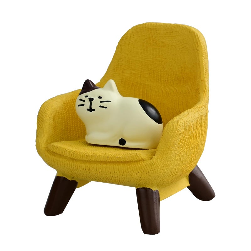 Mevodeata Cute Mini Cat Figurine with Small Sofa Resin Cat Figure for Office Home Decor - Cute Cat Gift for Cat Lovers (Yellow Sofa) - Image 1