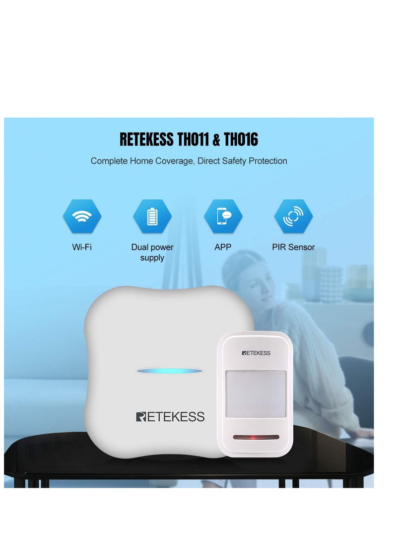 Retekess Wi-Fi home alarm system, infrared sensor to detect movement for home security. It contains 1 motion detector TH016 . Up to 23 detectors can be added to the control panel. - Image 3