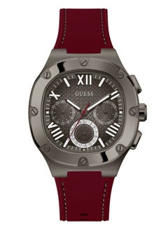 GUESS ساعة متعددة الوظائف للرجال من غيس باللون البورغندي والفولاذ المقاوم للصدأ - GW0571G4  - Image 1