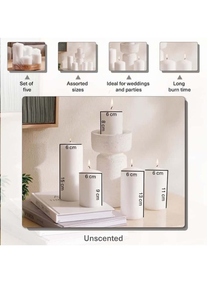 Unscented White 5 -Piece Candle Set White 6x8x6cm - Image 5
