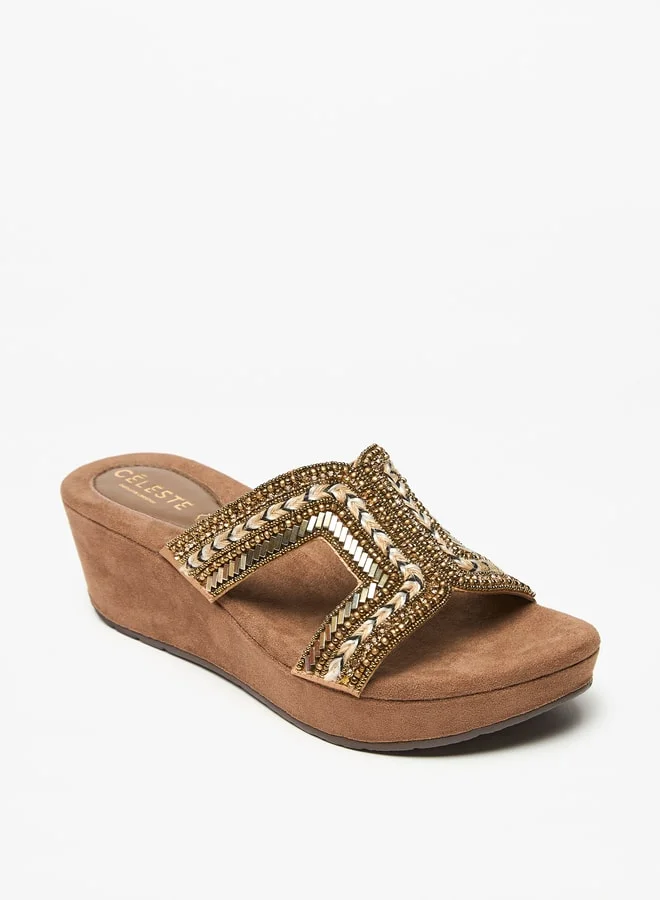 Celeste Women's Embellished Slip-On Wedge Heels