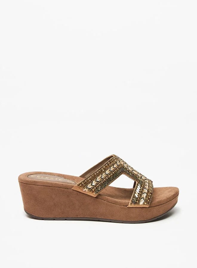 Celeste Women's Embellished Slip-On Wedge Heels