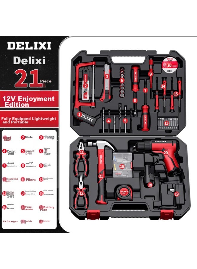 Delixi Multi-function Lithium Battery Drill Set, Household Toolbox, Hardware And Electrical Tools, Woodworking Special Repair Kit - Image 1