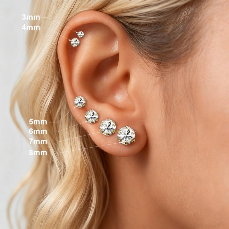 YINCUO 6 Pairs Stainless Steel Stud Earrings Set, 3-8mm 316L 14K Gold Plated Hypoallergenic Cubic Zirconia CZ Earring Jewelry Gift for Women Men - Image 2