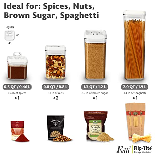 Felli Flip Tite Storage Container with Lid 4" Airtight Ring Seal Top, Stackable Acrylic Canister Jar Set for Kitchen Pantry Organizer, Food Spice Pasta Snack, Christmas Gifts for Her (5pk, Variety) - Image 3