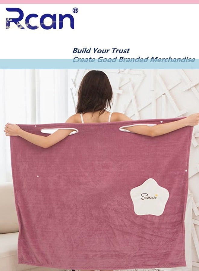 Rcan Off Shoulder Wearable Bath Towel Wrap Women Oversized Water Absorbent Bathroom Towel Bathing Shower Cover Up Tube Dress Beach Spa Gym Bathrobes Slip Dress 135 x 100 CM - Image 2