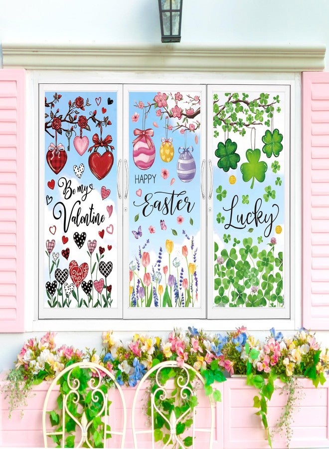 FYSUIMU ملصقات نوافذ قابلة لإعادة الاستخدام من FYSUIMU، 8 أوراق، مناسبة لأعياد الحب، عيد الفصح، عيد القديس باتريك، ومناسبة أيضًا لحفلات الزفاف الربيعية، أعياد الميلاد، المنزل، المدرسة، والمكتب. - Image 2
