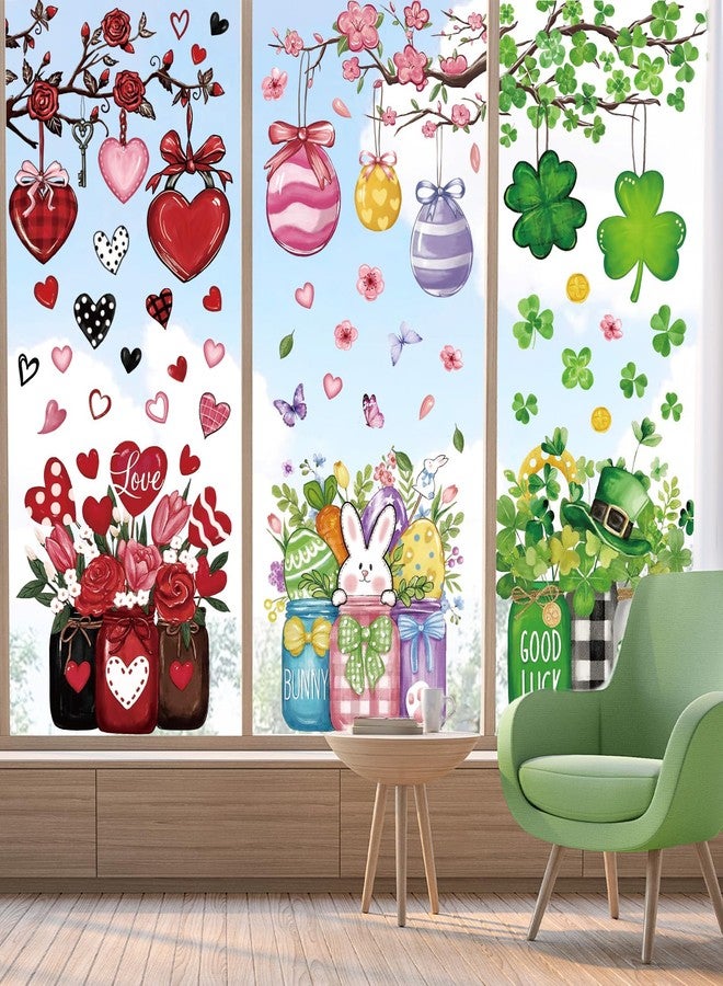 FYSUIMU ملصقات نوافذ قابلة لإعادة الاستخدام من FYSUIMU، 8 أوراق، مناسبة لأعياد الحب، عيد الفصح، عيد القديس باتريك، ومناسبة أيضًا لحفلات الزفاف الربيعية، أعياد الميلاد، المنزل، المدرسة، والمكتب. - Image 3