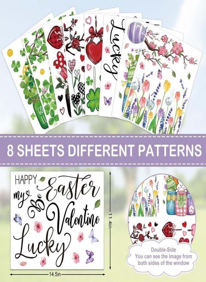 FYSUIMU ملصقات نوافذ قابلة لإعادة الاستخدام من FYSUIMU، 8 أوراق، مناسبة لأعياد الحب، عيد الفصح، عيد القديس باتريك، ومناسبة أيضًا لحفلات الزفاف الربيعية، أعياد الميلاد، المنزل، المدرسة، والمكتب. - Image 4