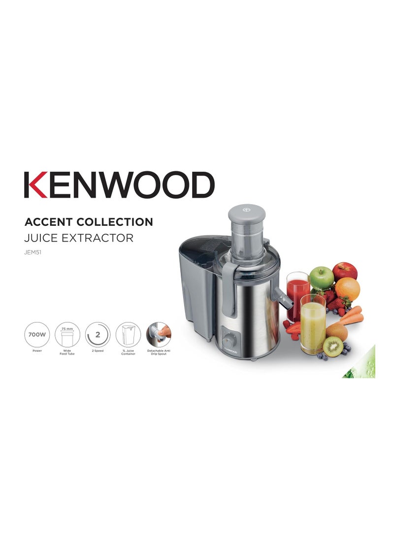 KENWOOD Juicer 700W Stainless Steel Juice Extractor with 75mm Wide Feed Tube, 2 Speed, Transparent Juice Jug, Pulp Container, Anti Drip for Home, Office, Restaurant & Cafeteria 700 W JEM51.000GS Grey/Silver - Image 3