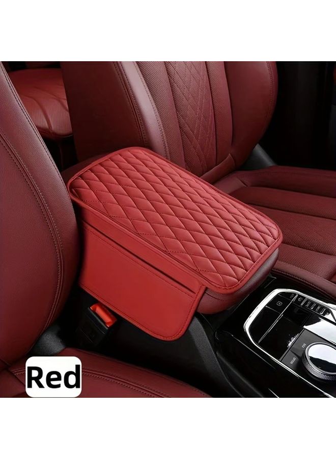 Red Faux Leather Car Armrest Mat With High Quality Universal Fit For Vehicle Interior - Image 4
