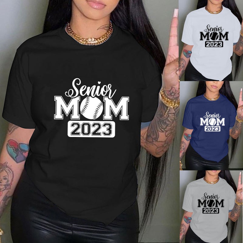 Independent Station Senior Mom 2023 Letter Simple Printing Loose Short-Sleeved T-Shirt Spot Women'S Clothing - Image 2