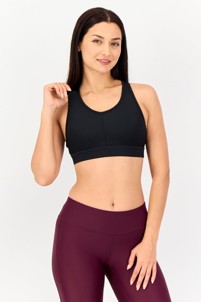 FILA Women Sportswear Fit Brand Logo Padded Training Sports Bra, Black - Image 1