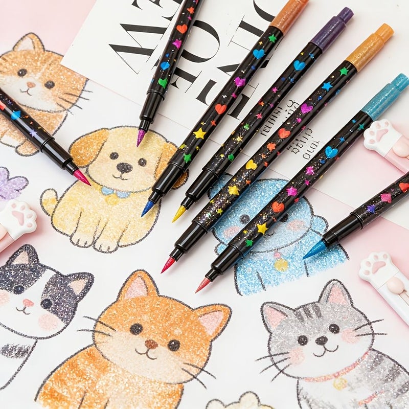 18 Colors Assorted Double Tip Glitter Markers Quick Drying Ink for Scrapbooking Card Making and Art Coloring - Image 3