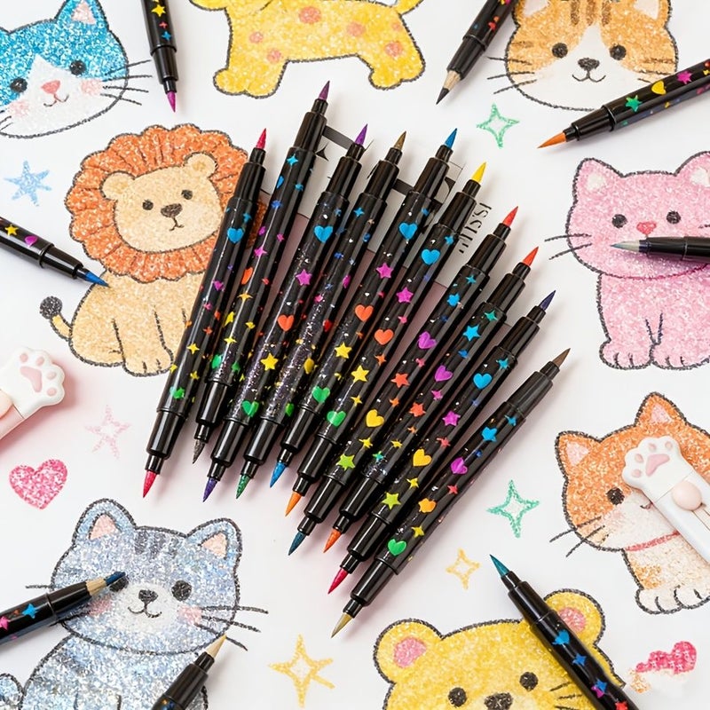 18 Colors Assorted Double Tip Glitter Markers Quick Drying Ink for Scrapbooking Card Making and Art Coloring - Image 5