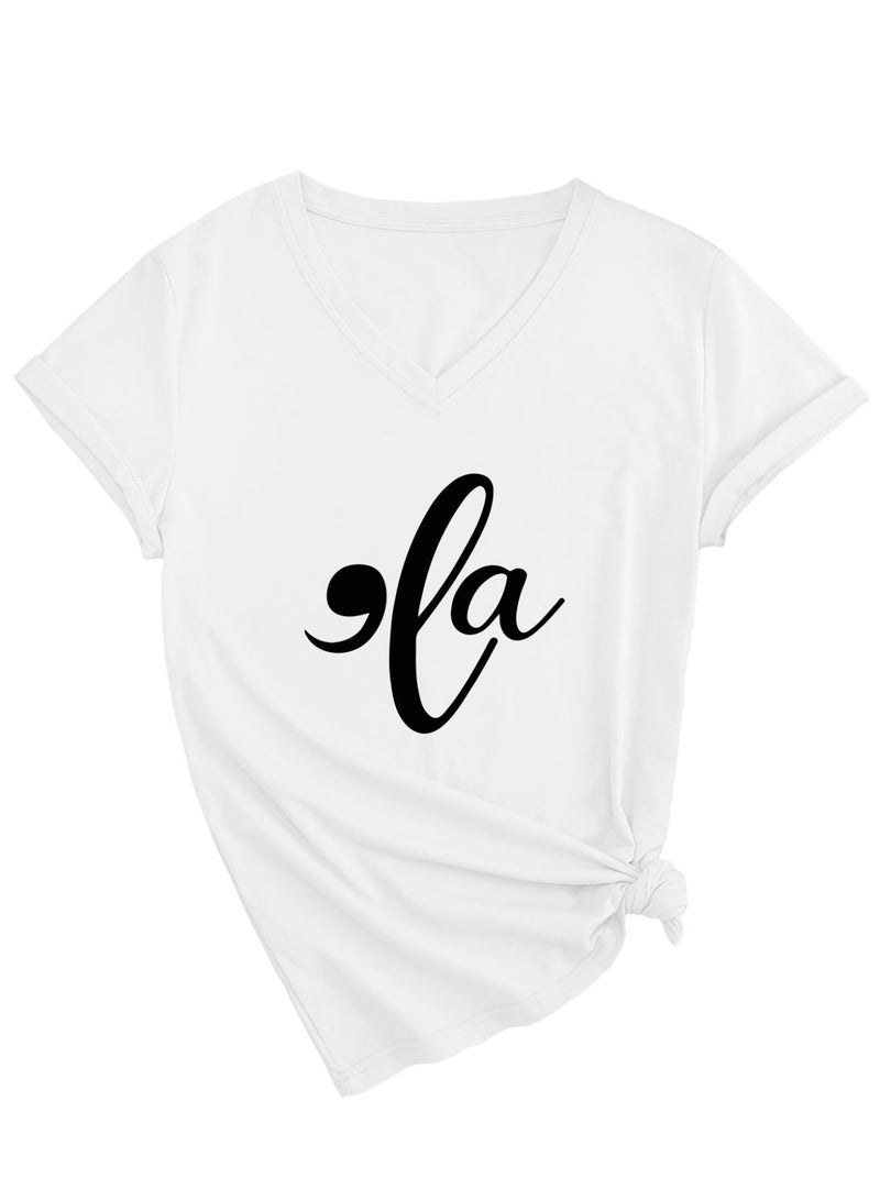 Women  V-Neck Cute Tee Shirts Tops - Image 1