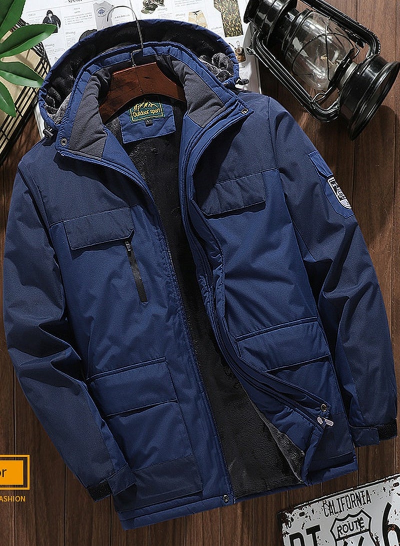 Loquat Men's Thicken Jacket Warm Winter Waterproof Windbreaker Detachable Hat Coat Dark Blue 