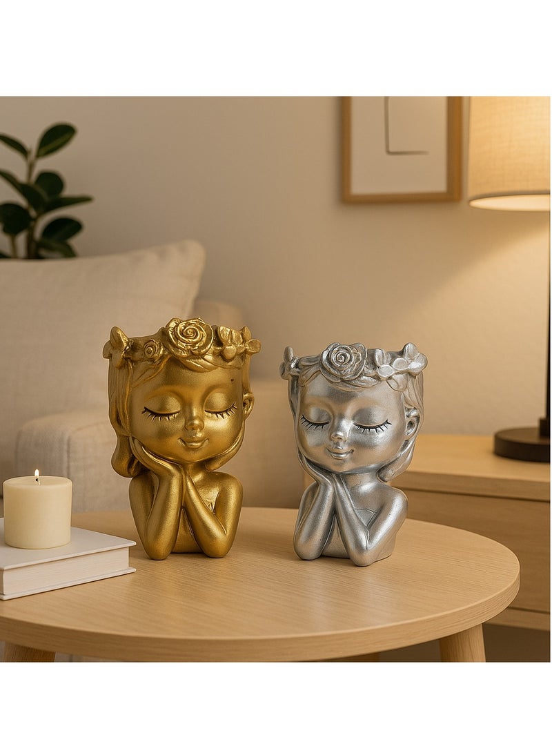 2 Pieces Female Figure Sculptures Living Room Decor Modern Resin Home Decor - Image 1