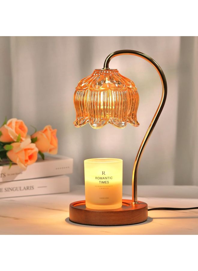 Adjustable Height Aromatherapy Lamp Melting Candle Lamp Timer Dimming Table Home Atmosphere-Specifications:British Version-220V-Size:Walnut Base + Eight-petal Lotus + Timer Dimmer Switch  - Image 1