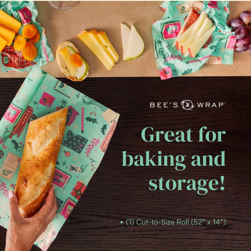 Bee's Wrap Beeswax Wraps for Food - Cut to Size 14x52" Beeswax Wrap Roll - Made in USA Reusable Natural Food Wrap - Seasons Greetings - Image 2
