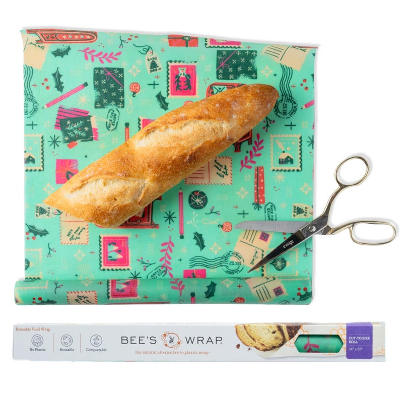 Bee's Wrap Beeswax Wraps for Food - Cut to Size 14x52" Beeswax Wrap Roll - Made in USA Reusable Natural Food Wrap - Seasons Greetings - Image 1