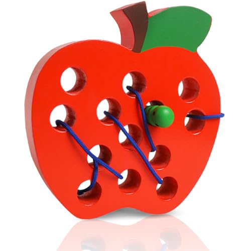 NAODONGLI Lacing Toys for ToddlersWooden Threading Apple Baby Travel ToysMontessori Education Sensory Learning Fine Motor Skills Wooden Block Puzzle Gifts for 3 Year Old Baby Kids Boys Girls - Image 1