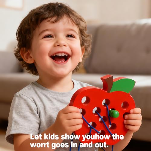 NAODONGLI Lacing Toys for ToddlersWooden Threading Apple Baby Travel ToysMontessori Education Sensory Learning Fine Motor Skills Wooden Block Puzzle Gifts for 3 Year Old Baby Kids Boys Girls - Image 5