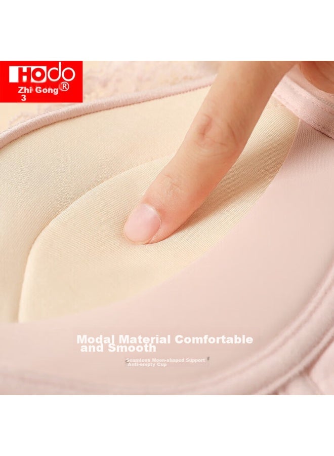 hongdou Hongdou Women's Bra, Same Style As In Department Stores, Baby Cotton Wireless Bra, Modal Lace Brassiere, Light Pink C80  - Image 4