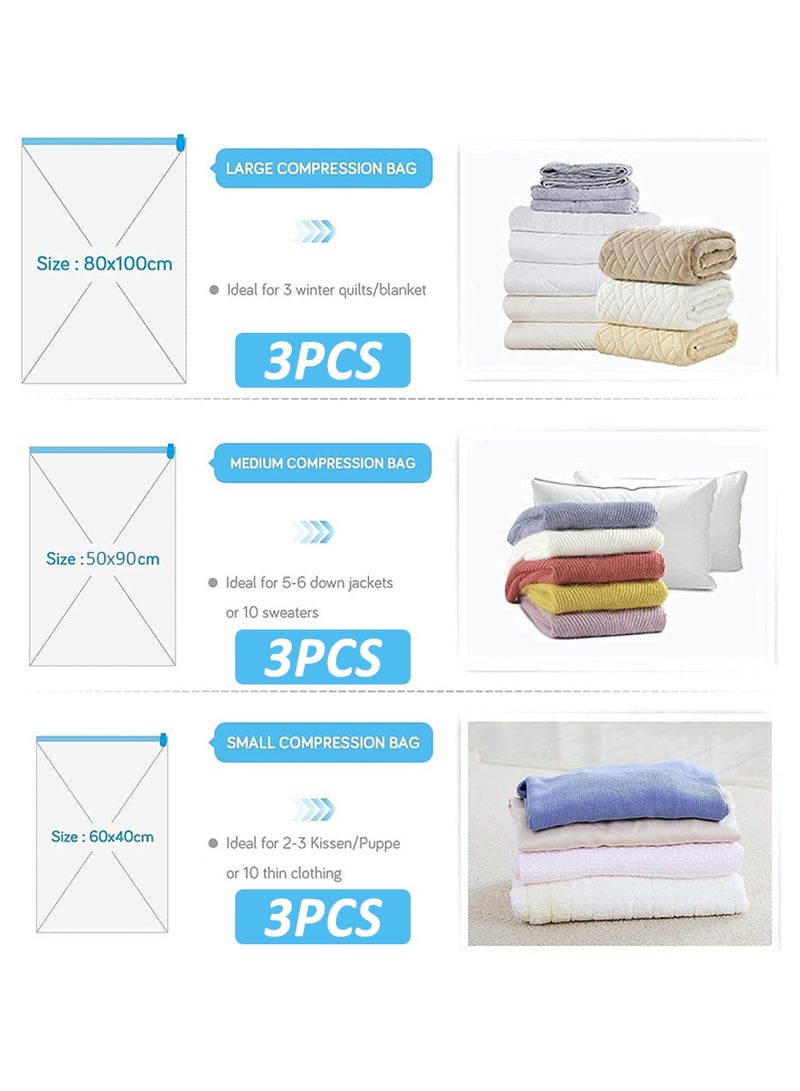 HomarKet Vacuum Storage Bags,Pack of 9 Pcs Vacuum Space Saver Reusable Sealer Bags with Suction Pump, Double-Zip Seal for Clothes, Duvets, Blankets,Blankets Multicolour  - Image 2