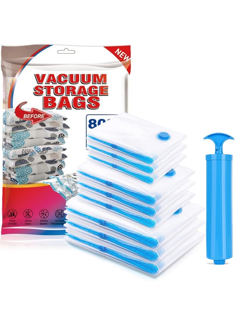 HomarKet Vacuum Storage Bags,Pack of 9 Pcs Vacuum Space Saver Reusable Sealer Bags with Suction Pump, Double-Zip Seal for Clothes, Duvets, Blankets,Blankets Multicolour  - Image 1
