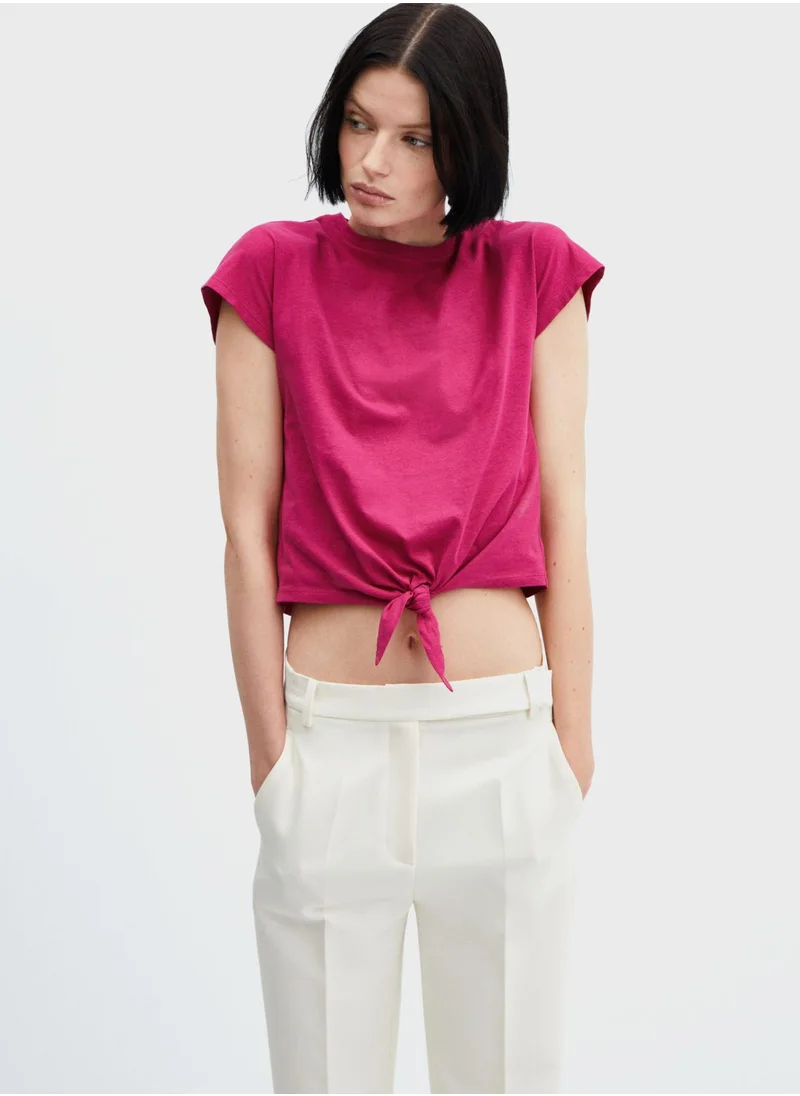 MANGO Crew Neck Knot Detail T-Shirt