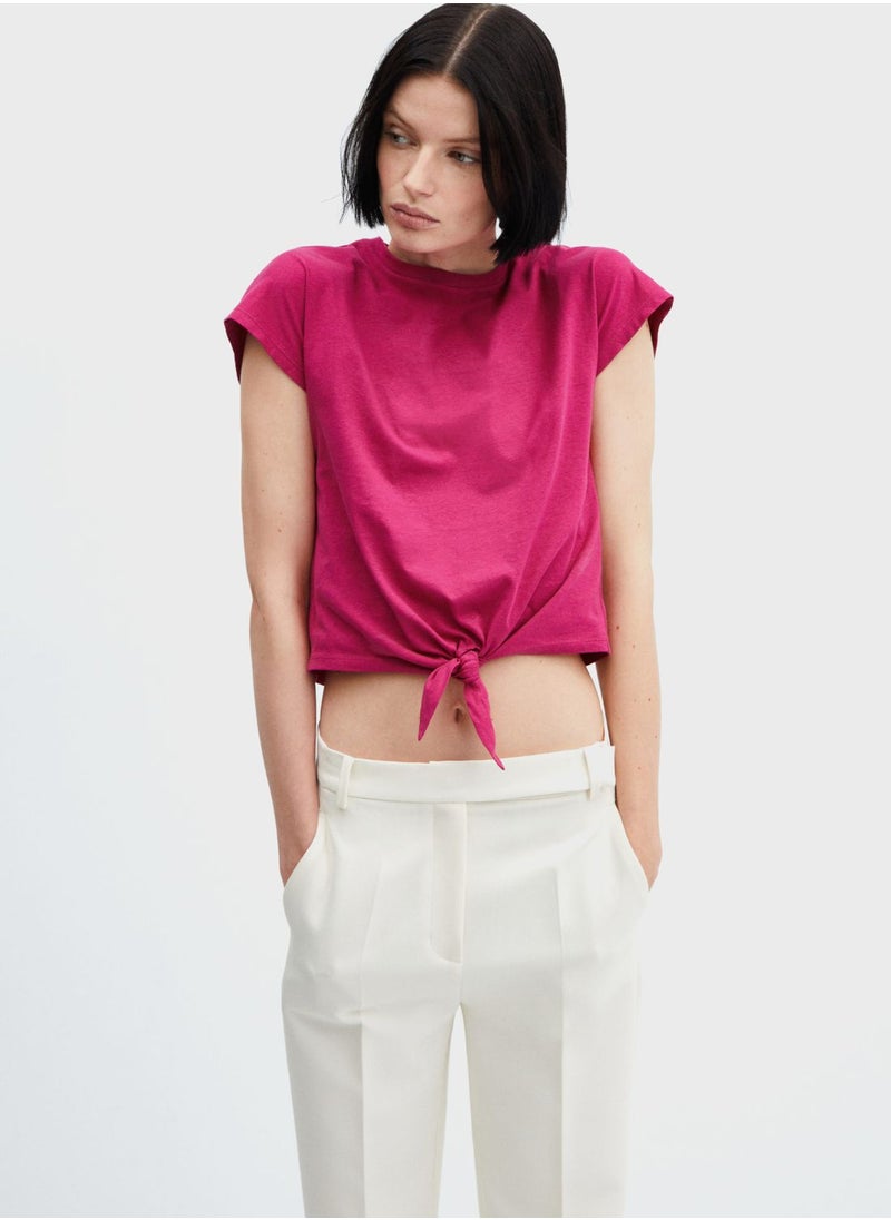 MANGO - Crew Neck Knot Detail T-Shirt - Image 1