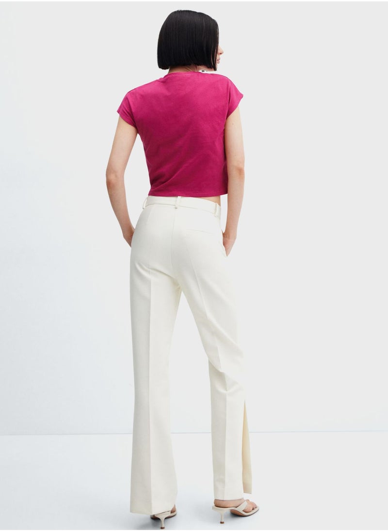 MANGO - Crew Neck Knot Detail T-Shirt - Image 1