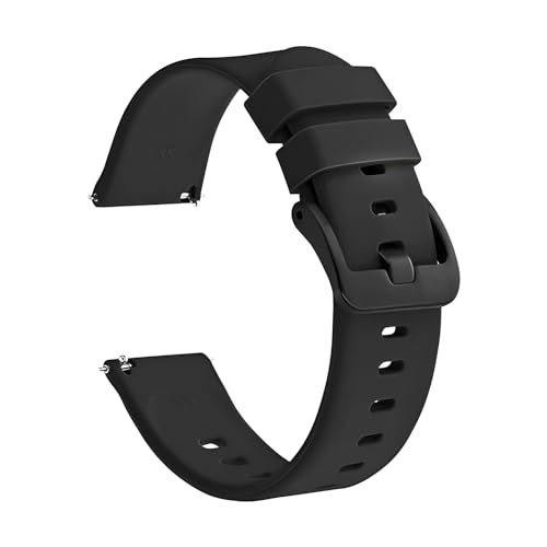 PunnkFunnk Punnk Funnk 20mm Silicone Band Strap with Metal Buckle Compatible with Amazfit GTS 2 Mini, Amazfit Bip/Bip U/Pro/Lite, Bip S, Amazfit GTS/ 2/2e, Amazfit GTR, Samsung Galaxy Watch 4/5 20mm Lugs(Black) - Image 1