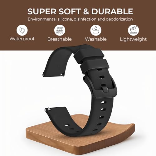 PunnkFunnk Punnk Funnk 20mm Silicone Band Strap with Metal Buckle Compatible with Amazfit GTS 2 Mini, Amazfit Bip/Bip U/Pro/Lite, Bip S, Amazfit GTS/ 2/2e, Amazfit GTR, Samsung Galaxy Watch 4/5 20mm Lugs(Black) - Image 2
