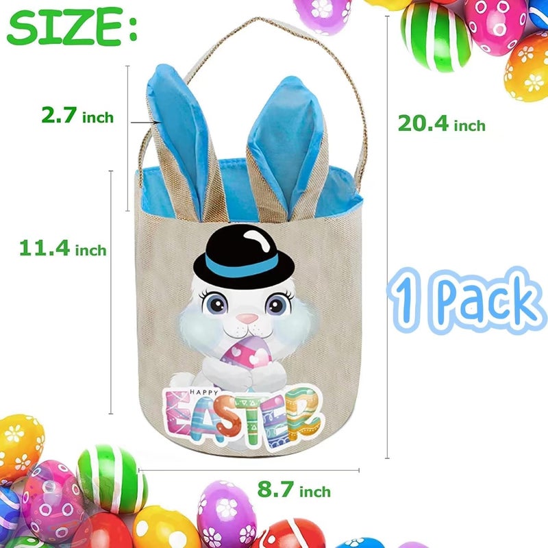 PADELO Easter Basket for Kids Cute Easter Bucket Stuffers Bags with Bunny Ears for Easter Eggs Hunting Easter Party Decorations Candy Gifts Storage Blue Easter Baskets - Image 3